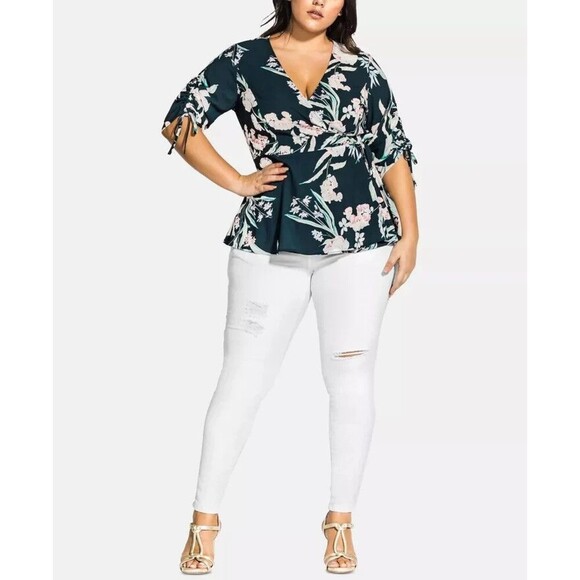 Darling CITY CHIC "Fresh Fields" Side Tie Ruched Sleeves Wrap Top Size M/18 - Picture 5 of 11